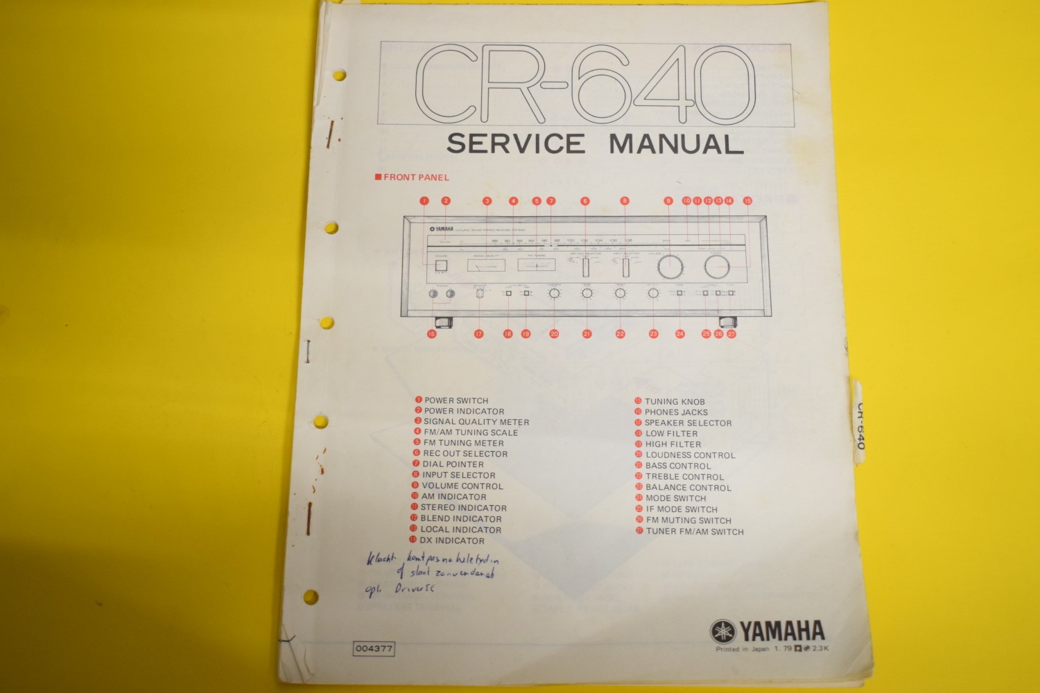 Yamaha CR-640 Receiver Service Manual  			